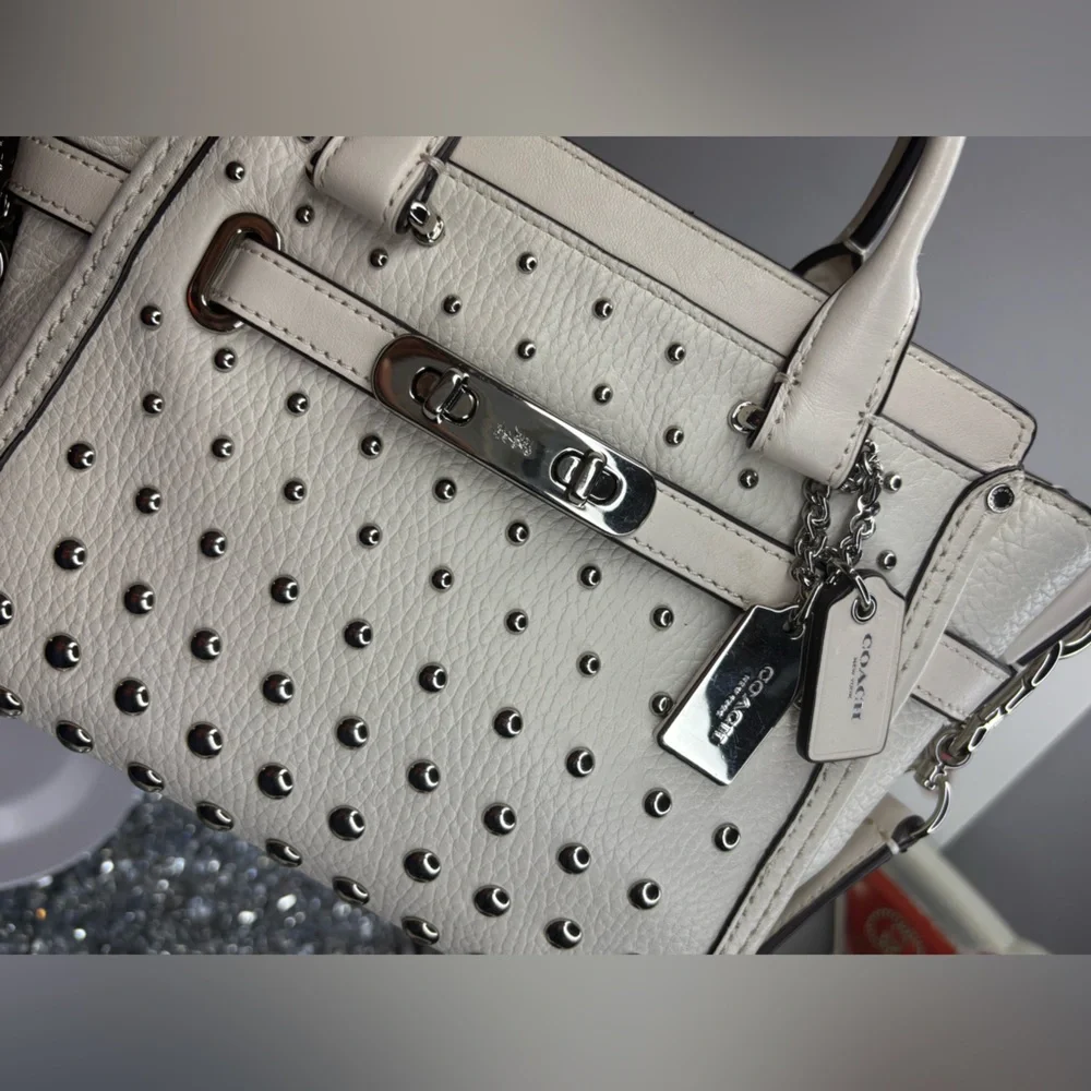 Coach Cream Studded Satchel with Matching Wallet